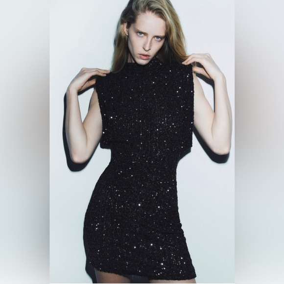 ZARA SHOULDER PADS SEQUIN DRESS BLOGGERES FAVORITE - Picture 8 of 14